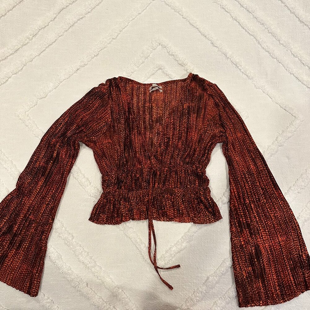 Urban Outfitters Satin Smocked Bell Sleeve Blouse – Size L